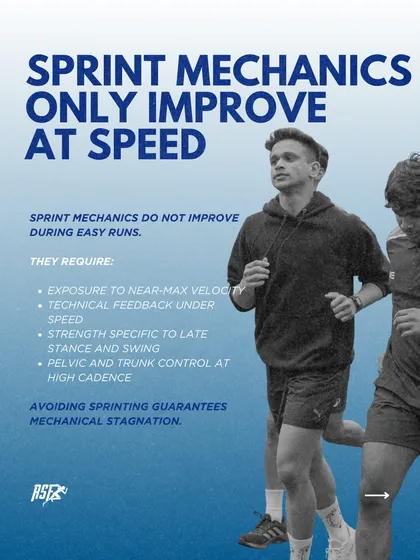 Sprint mechanics only improve at speed. My training programs incorporate exposure to near-max velocity with technical feedback to ensure mechanical improvements.