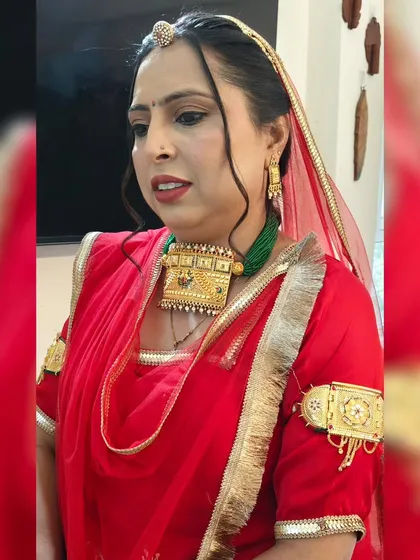 Another angle of the Rajasthani character look, showing how the makeup holds up from different views. My goal is always to create a look that is flawless from every perspective.