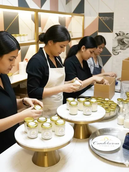 Here is a behind the scenes look at my team carefully hand packing a large order of scented jar candles. We take pride in every candle, ensuring they are perfect for wedding return gifts, corporate events, or any bulk order.