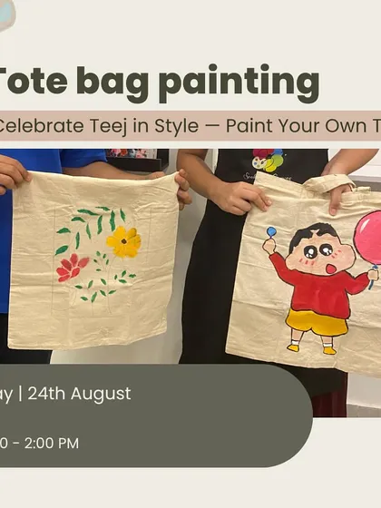 This tote bag painting workshop was a special for the Teej festival. It is always fun to create something you can wear and show off.