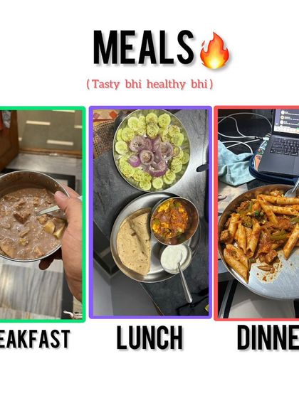 Tasty and healthy meals from a client's plan. This includes a protein-packed breakfast, a balanced lunch with salad, and even pasta for dinner, all fitting within the calorie and macro goals.