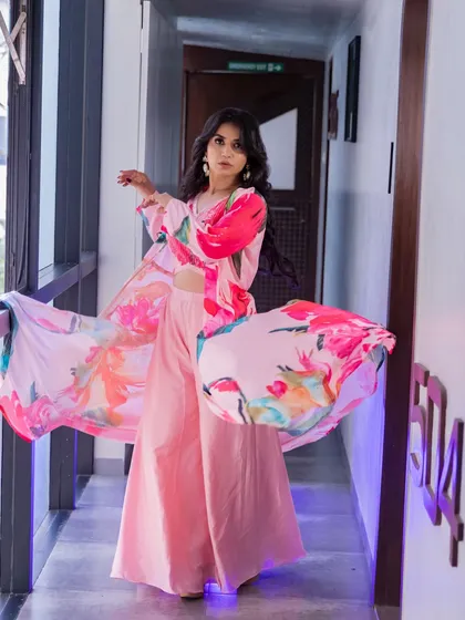 The entire look is a celebration of color and modern style, perfect for a fashion-forward client.