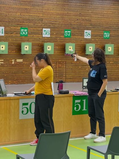 Focus and concentration during a practice session. Our shooters train in a simulated competition environment to build mental toughness.