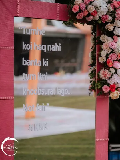 I love adding personal touches. This mirror, with a famous Bollywood quote, served as a fun and interactive decor piece for guests to enjoy at the Mehendi.
