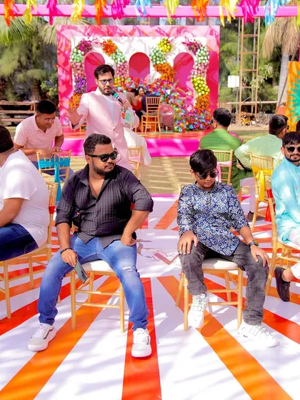 The musical chairs setup is ready! A classic game that never fails to bring out the competitive and fun side of the guests.