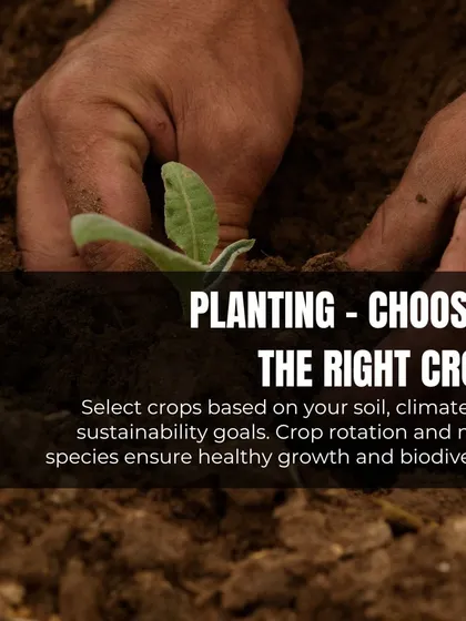 We carefully select crops based on the soil, climate, and our client's goals. Using techniques like crop rotation and planting native species ensures healthy growth and promotes biodiversity on the farm.