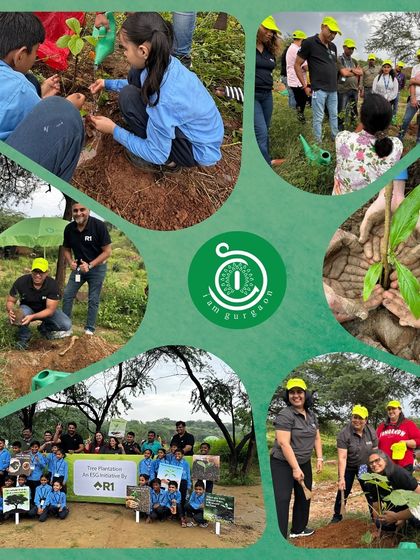 A collage showcasing the massive planting drive with our partner R1 and students from Maanas Shiksha School. Together, they planted 2500 native saplings to combat invasive species at Aravali Nagar Van.