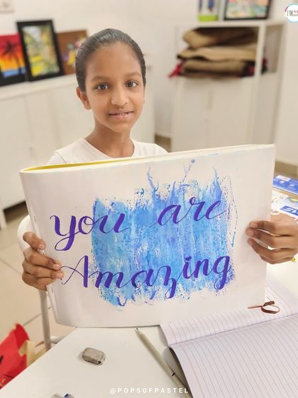 "You are Amazing." Another fantastic piece from our workshop, using a cool blue textured background to make the lettering pop.