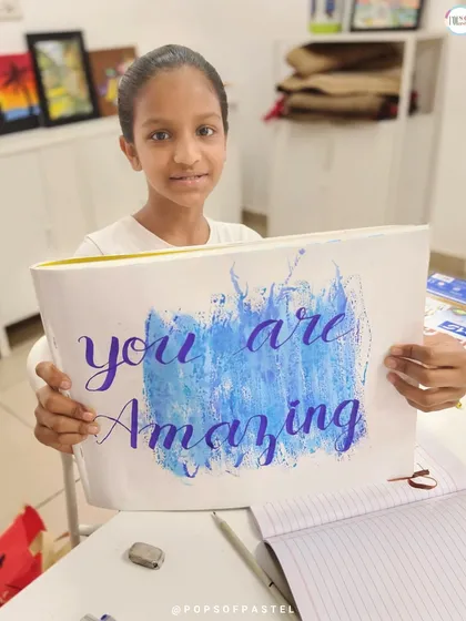 "You are Amazing." Another fantastic piece from our workshop, using a cool blue textured background to make the lettering pop.
