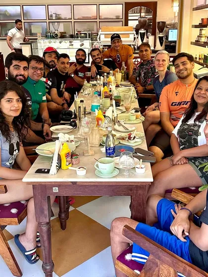The ride is over, but the fun continues. The team enjoying breakfast and conversation together.