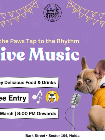 Let the paws tap to the rhythm! A poster for our live music night, inviting guests to enjoy delicious food and drinks.