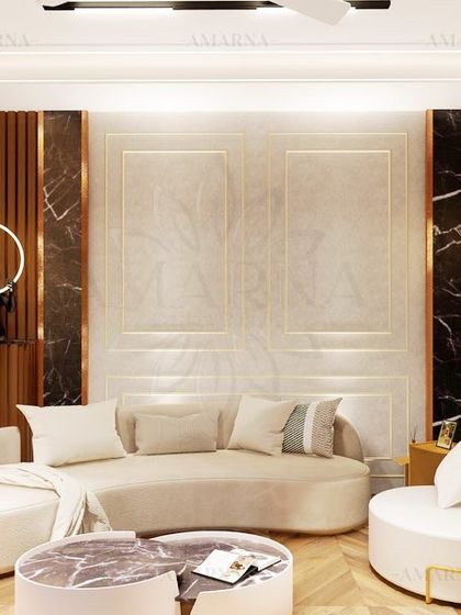 This render highlights the use of curved furniture and layered lighting to create a soft, inviting atmosphere in this modern terrace lounge. The design prioritizes comfort and an open, airy feel.