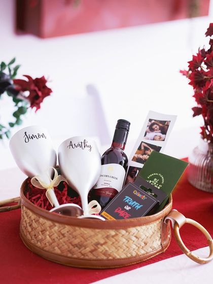 The romantic hamper, beautifully styled and ready for gifting.