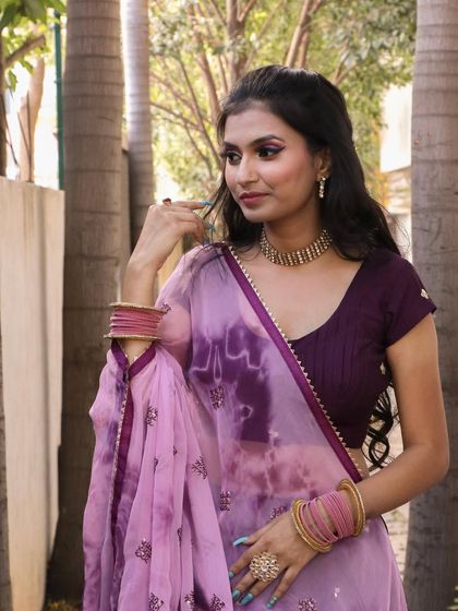 The complete look is soft and elegant. This is a perfect example of party makeup that enhances your features without being overpowering.