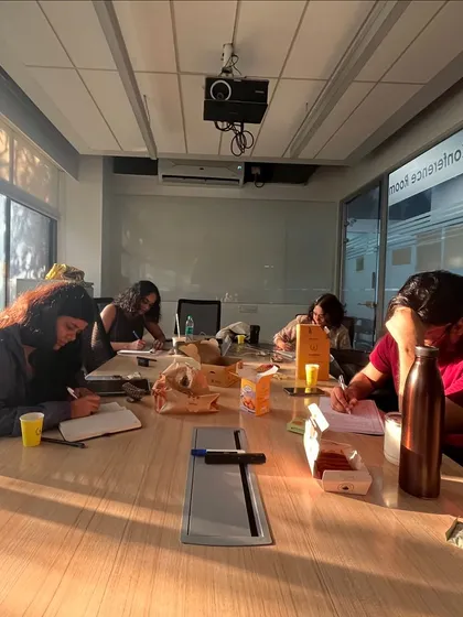 The Capybaras at work on their first day. The golden hour sunlight streams in as they begin their writing journey with us.