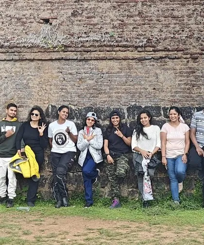 The full group at the end of a successful trek. We ride together, we hike together, we celebrate together.