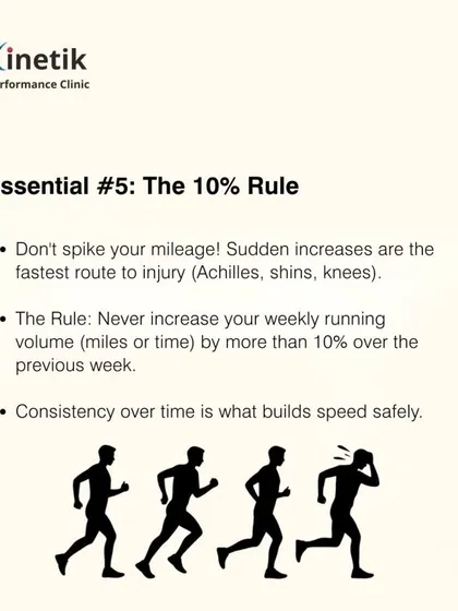 The 10% rule is my golden rule for injury prevention. Never increase your weekly running volume, whether in miles or time, by more than 10% over the previous week to allow your body to adapt safely.
