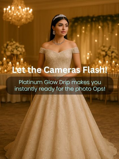 Let the cameras flash! Our Platinum Glow Drip makes you instantly ready for all the photo ops, ensuring your skin looks luminous and perfect in every shot.