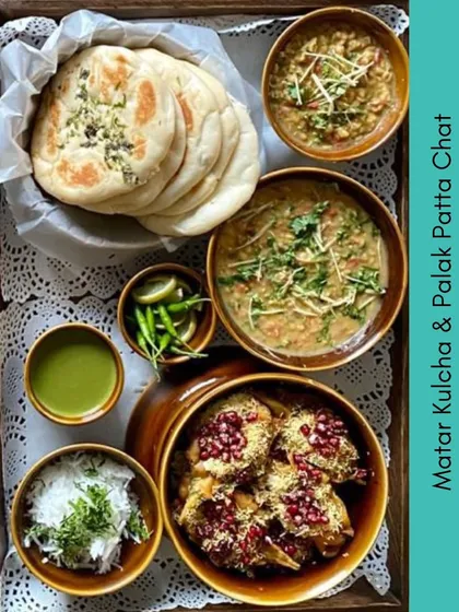 My Matar Kulcha and Palak Patta Chaat platter is a perfect combination of flavors. The soft kulcha with spiced peas pairs beautifully with the crispy, tangy spinach chaat.