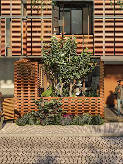 This render shows how residents can interact with the street from their balconies while maintaining privacy.