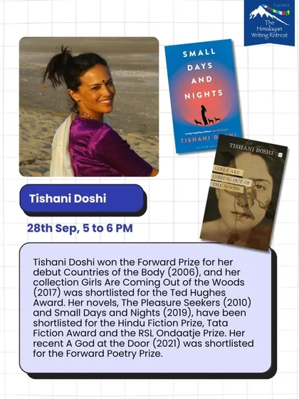 We are honored to host Tishani Doshi, a Forward Prize-winning poet and acclaimed novelist. Her session will cover her extensive and award-winning body of work across multiple genres.