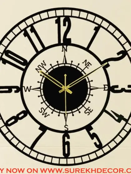 This wall clock incorporates a compass design into its face, perfect for the avid traveler or adventurer. The combination of navigational markings and standard numerals creates a unique and functional piece of wall art.