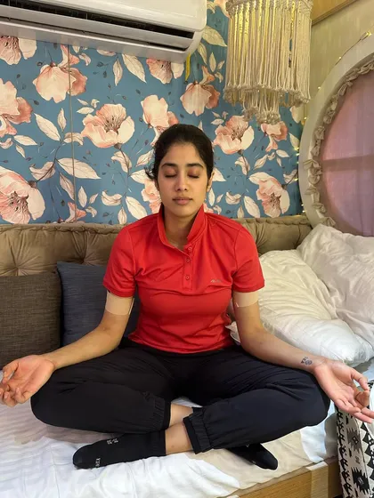 A moment of zen for Janhvi Kapoor in her vanity van. My job often involves being on set for long hours, and these quiet, real moments are just as important as the final shot.