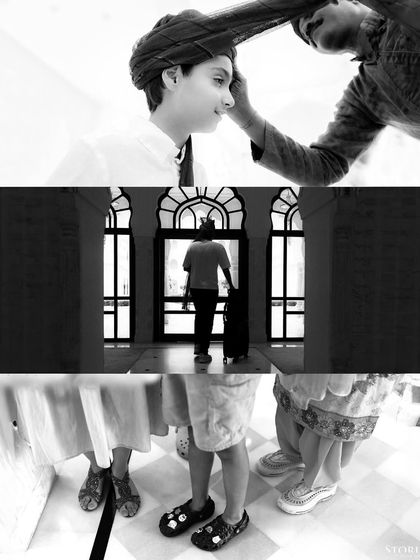 A collage of candid black and white moments, capturing the small, often unseen details of a wedding day.