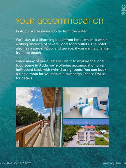 A look at the charming beachfront hotel we use in Addu Atoll. You're never too far from the water on our trips.