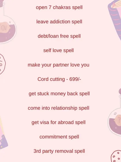 I offer a range of spells for self-improvement, including an "open 7 chakras" spell, a "leave addiction" spell, and a "self love" spell to help you on your healing journey.