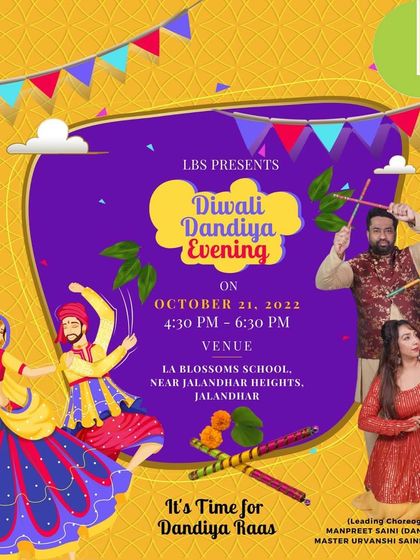 The official poster for the 'Diwali Dandiya Evening' we hosted. We provide complete event solutions, including performances and live interactive sessions.