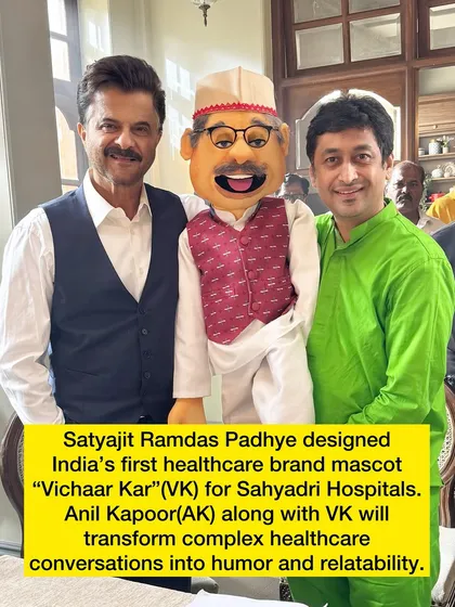 I had the incredible opportunity to design "Vichaar Kar" (VK), India's first healthcare brand mascot, for Sahyadri Hospitals. Here I am with the legendary actor Anil Kapoor, who co-stars with VK in "The AKVK Show," a series of videos where we make healthcare conversations engaging and fun.