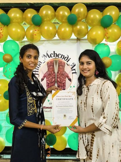 Celebrating another student's achievement. After weeks of dedicated practice in our mehendi art classes, she has earned her certificate and is ready to take on clients.