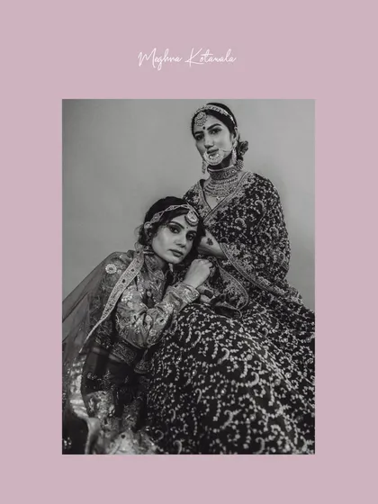 A beautiful portrait of two models styled for a bridal campaign. We coordinated their looks with heavily embroidered lehengas and traditional jewelry to tell a story of sisterhood and celebration.