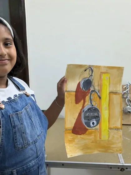 A creative take on an object study. This student painted a composition of locks, exploring texture, color, and arrangement.