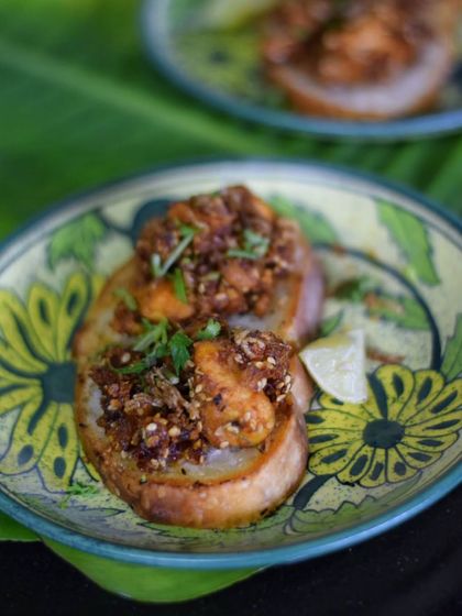 I love getting inspired by what's happening in the food world. Here, I served my Kolhapuri Chicken Loncha on toasted sourdough bread. The bread soaks up all the flavourful oils from the pickle. It was a hit!
