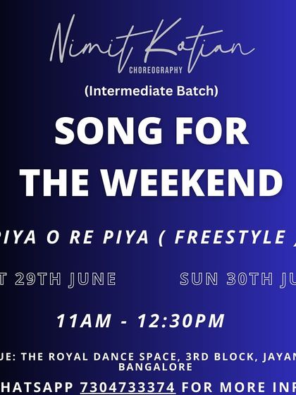 Weekend class announcement for Nimit Kotian's freestyle batch, focusing on a lyrical piece.