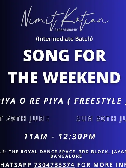 Announcing the song for this weekend's intermediate batch with Nimit Kotian. Drop-ins are welcome.