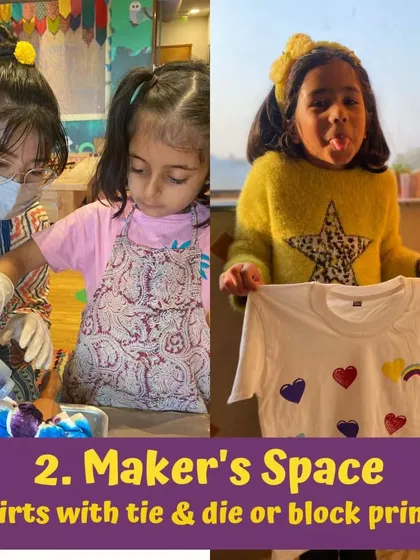 We offer fun DIY fashion projects like tie-dye and block printing on T-shirts. It’s a fantastic way for kids to wear their creativity and show off their unique style.