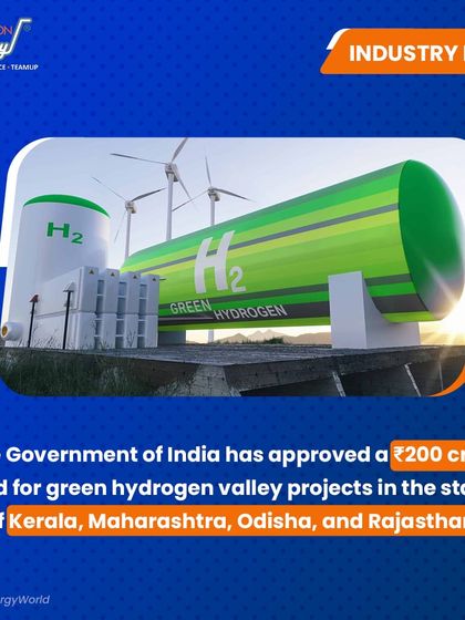 This industry news graphic announces a ₹200 crore government fund for green hydrogen valley projects. It demonstrates that we are up-to-date on the latest funding opportunities and ready to help clients join the green hydrogen revolution.