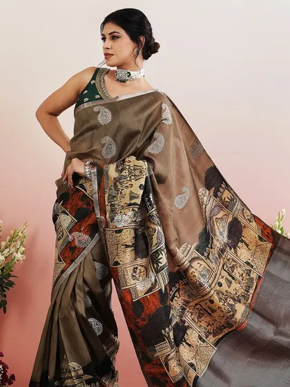 Another view of the architectural print saree, highlighting its unique design.