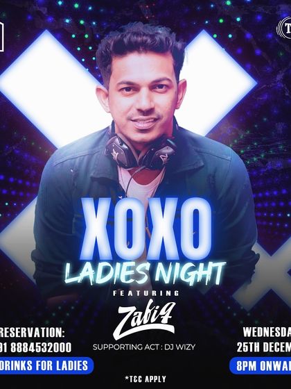Another "XOXO Ladies Night" flyer. Offering free drinks for ladies is a great way to ensure a lively crowd and a great party.