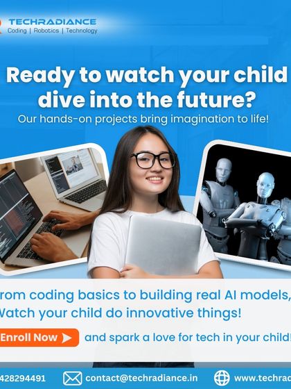 A promotional graphic for our AI courses, showing how we take students from coding basics to building real AI models.