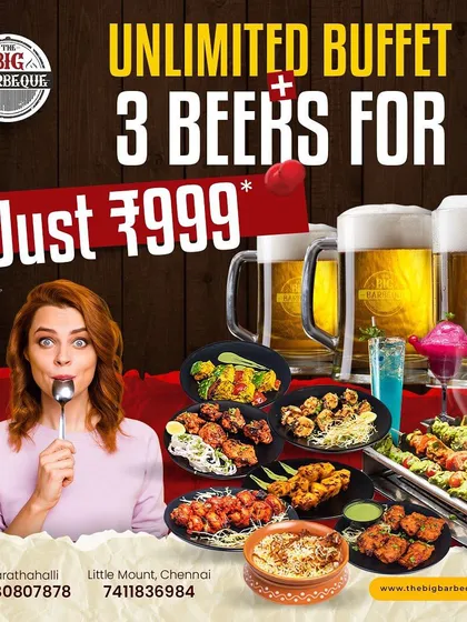 Feast to your heart’s content. Our unlimited buffet plus three chilled beers for just ₹999 is the perfect deal to indulge, sip, and repeat.