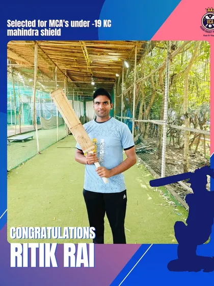 Moving up the ranks. Congratulations to our player Ritik Rai for being selected for the MCA's Under-19 KC Mahindra Shield, a significant achievement for any young cricketer.