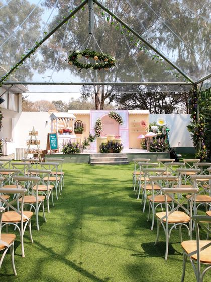 Explore the charm of The Backyard by FHC. These images showcase various setups for intimate events, from wedding ceremonies under a transparent canopy to lively birthday parties and elegant engagements. This space is designed for close-knit celebrations.