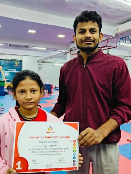 This student has earned her Level 1 Gymnastics Proficiency Award.