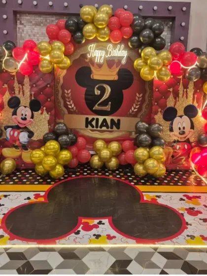 Welcome to Kian's Clubhouse! This classic Mickey Mouse theme is always a favorite, featuring bold red, black, and gold colors and the iconic Mickey ears silhouette.