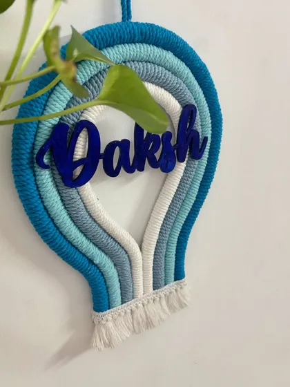A slightly different perspective of the 'Daksh' parachute hanging, highlighting the beautiful gradient of blue tones.