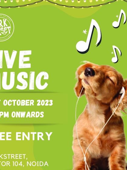 Go where the good vibes are! A poster for our Saturday live music night, an exclusive event for you and your doggo.